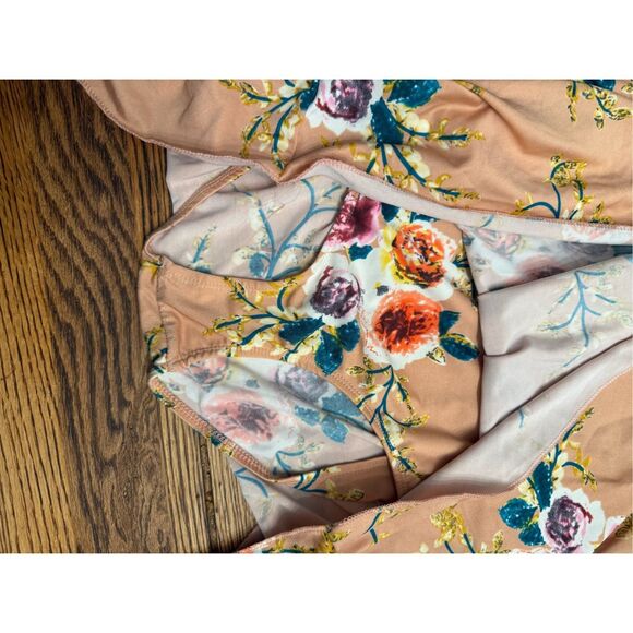 Buzz Brown Floral Print Sleeveless Halter Neck Swimwear Wrap Dress Size Large - Picture 3 of 4